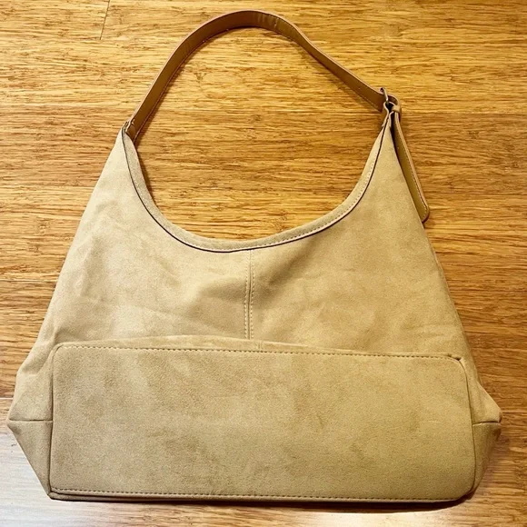 NEW! Faux Vegan Tan Beige Slouchy Suede Hobo Shoulder Bag with matching Purse - Picture 4 of 14